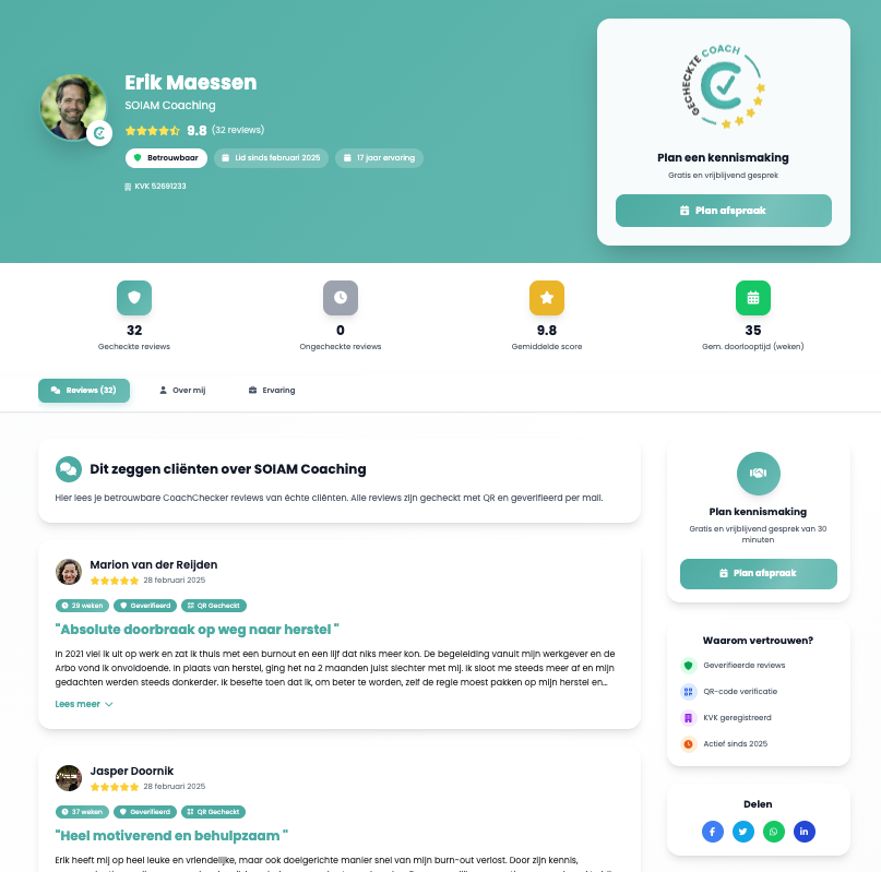Screenshot of CoachChecker profile